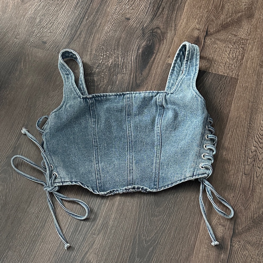 Altar'd State Light Blue Denim Cropped Tank